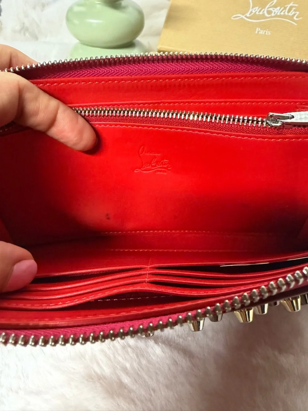 Christian Louboutin Studded Panettone Zip Around Wallet Pink Spiked Leather